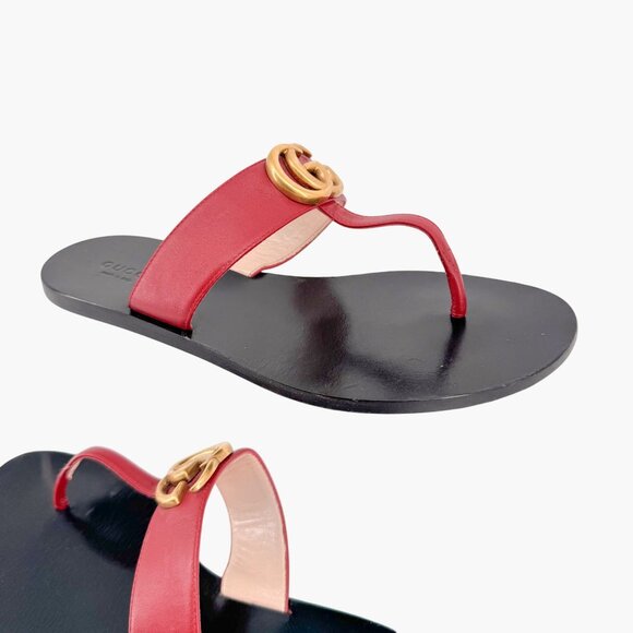 Gucci Marmont GG Thong Sandals EU 36.5 US 6.5 Red Leather Flat Flip Flop Shoe - Picture 8 of 11
